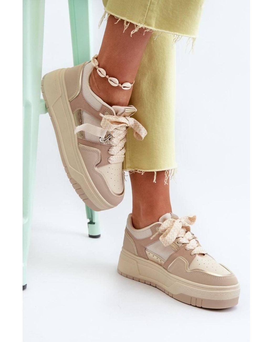 Love Lace Natural Platform Sneakers Fashion Street Everyday Style