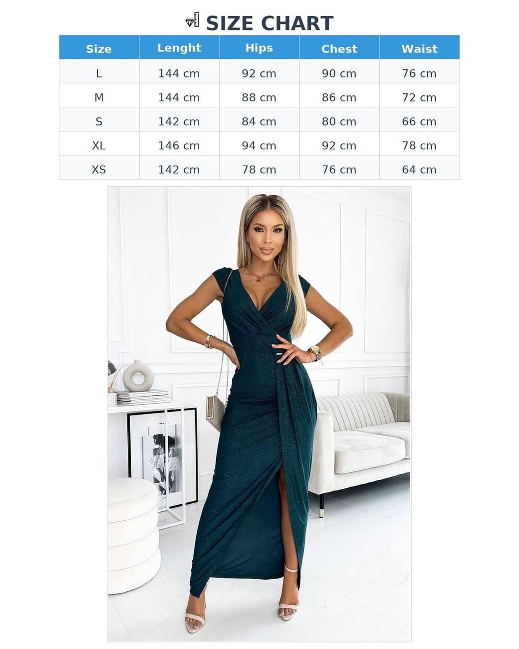 Love Lace Blue Glitter Stretch Long Envelope Slit Dress