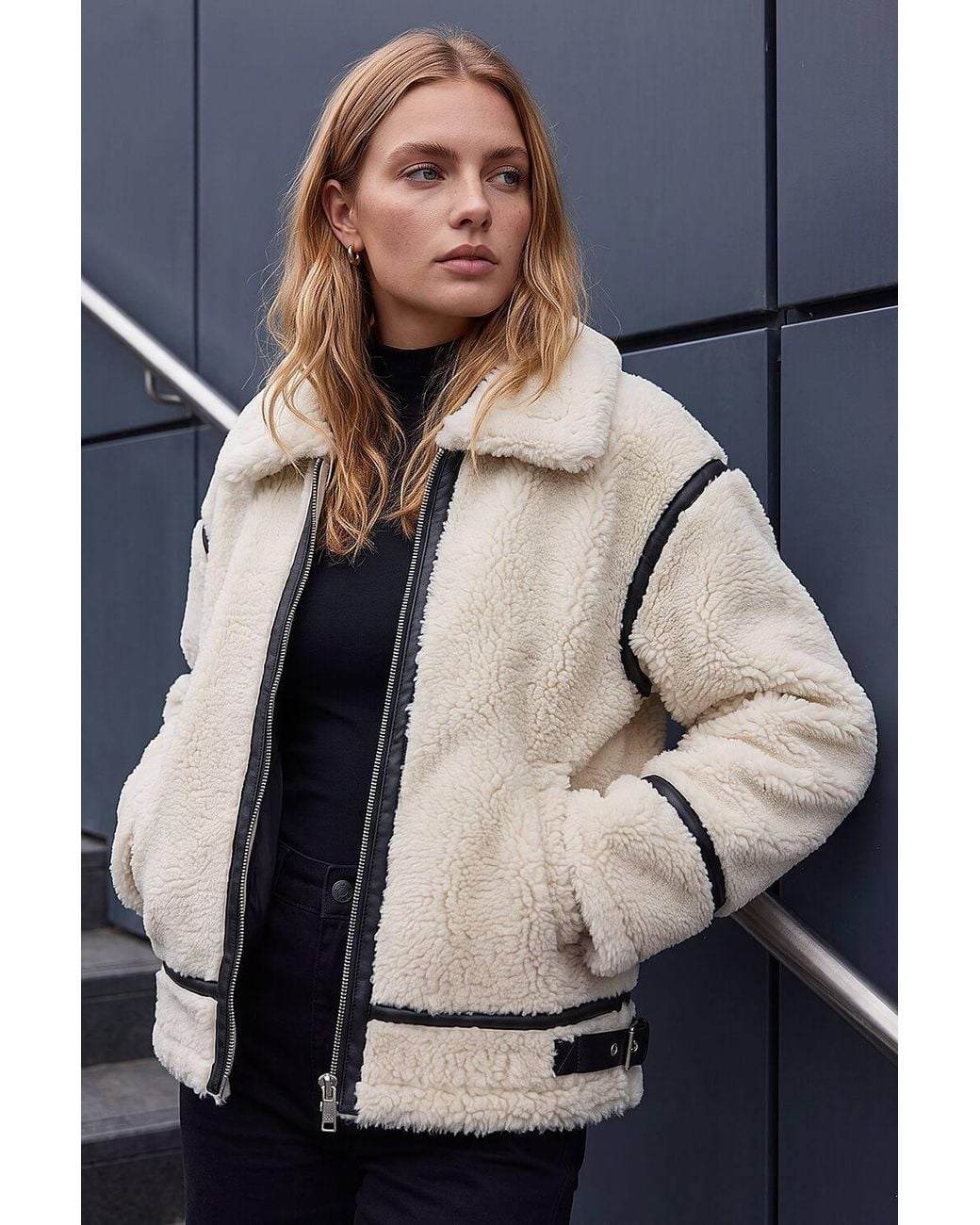 Roman Natural Borg Aviator Coat
