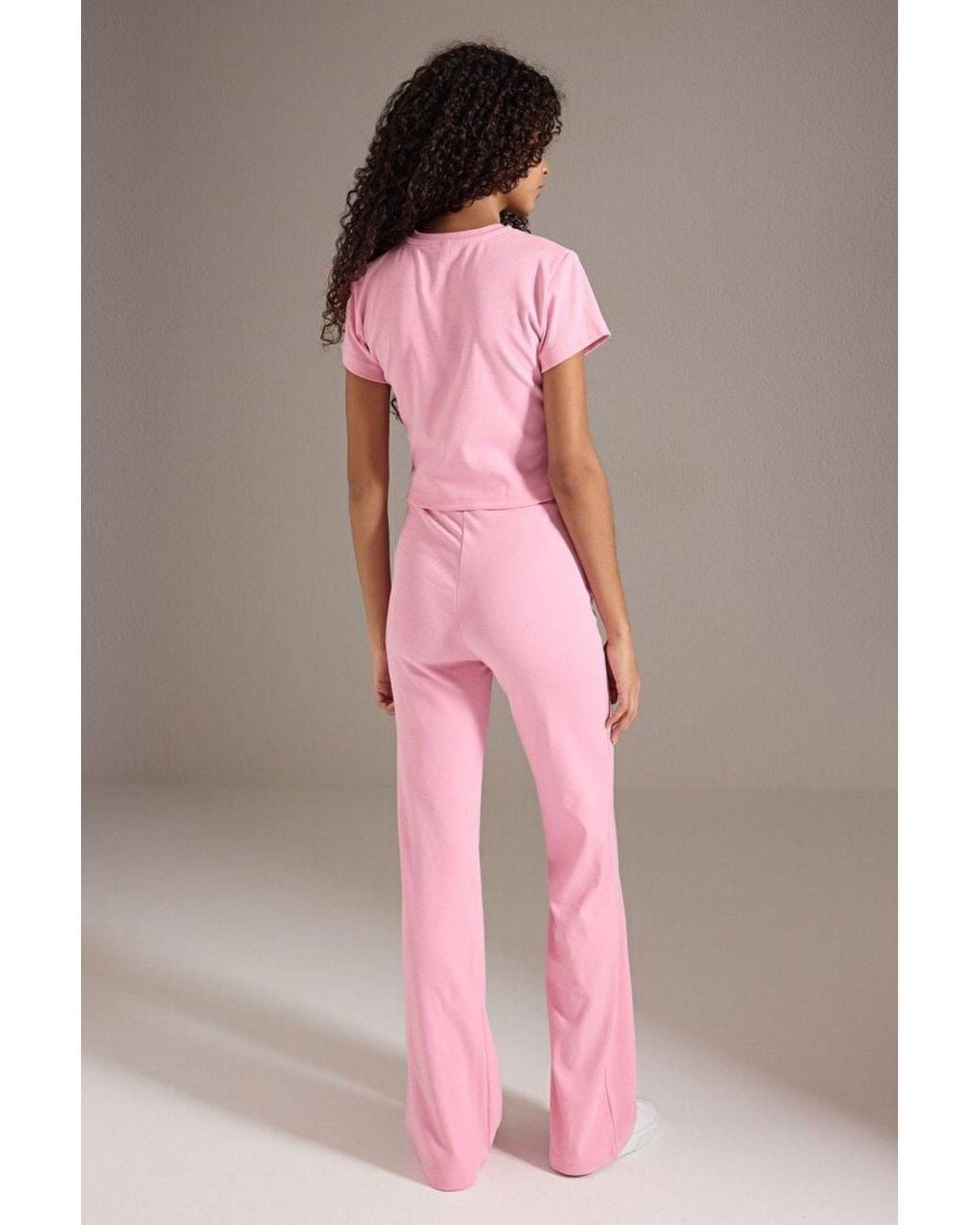 WOVCOR Pink Stretch Woven Crop Top & Trousers Co-Ord Set
