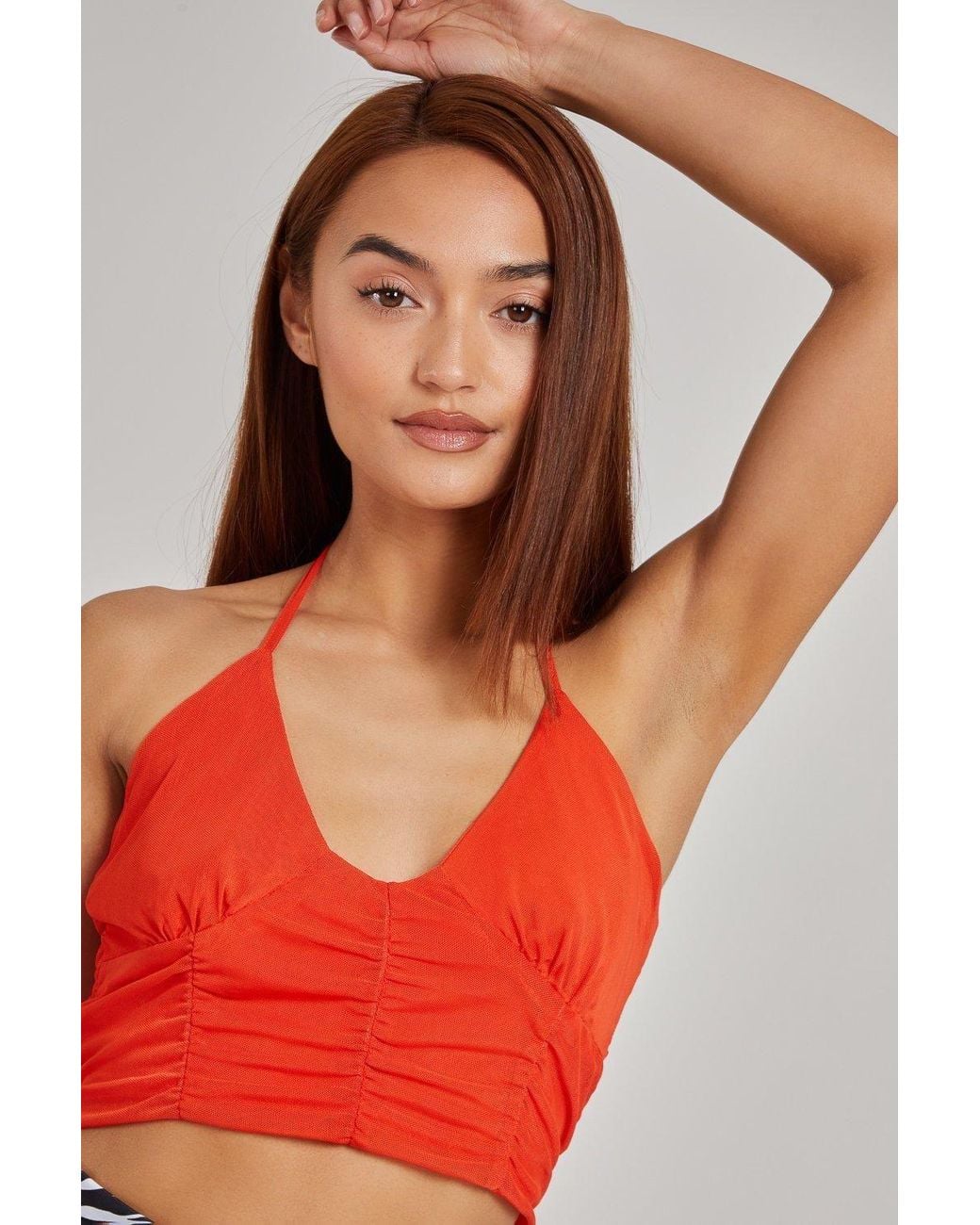 Pink Vanilla Red Halterneck Cross Over Mesh Bralette