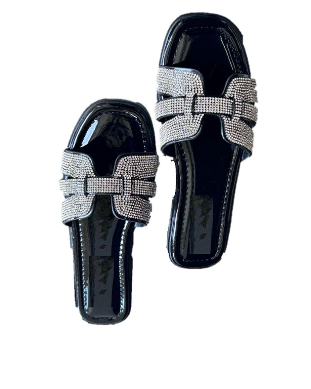 LARANGE Blue Sparkly Slip-On Sandals