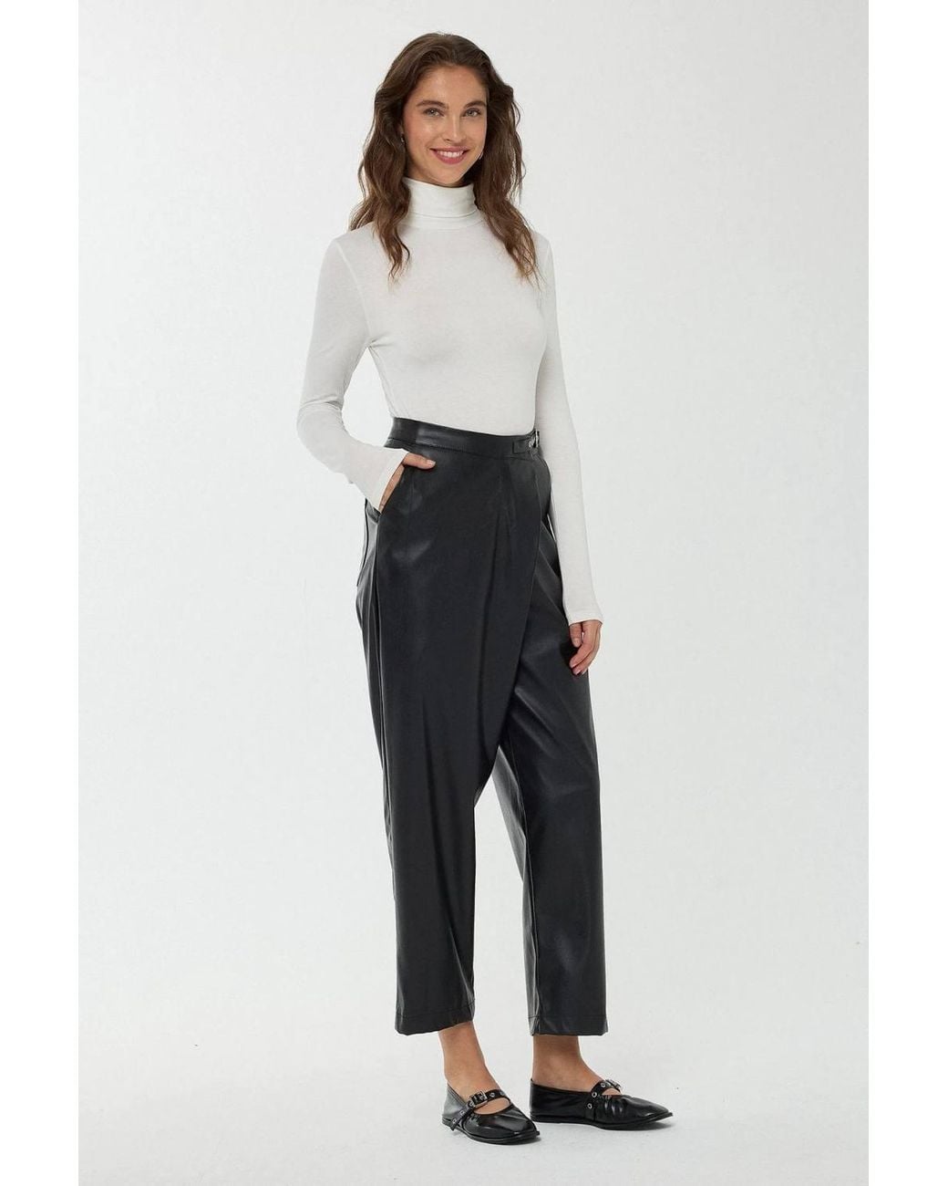 Hiccup Black High Waist Faux Leather Short Leg Pants