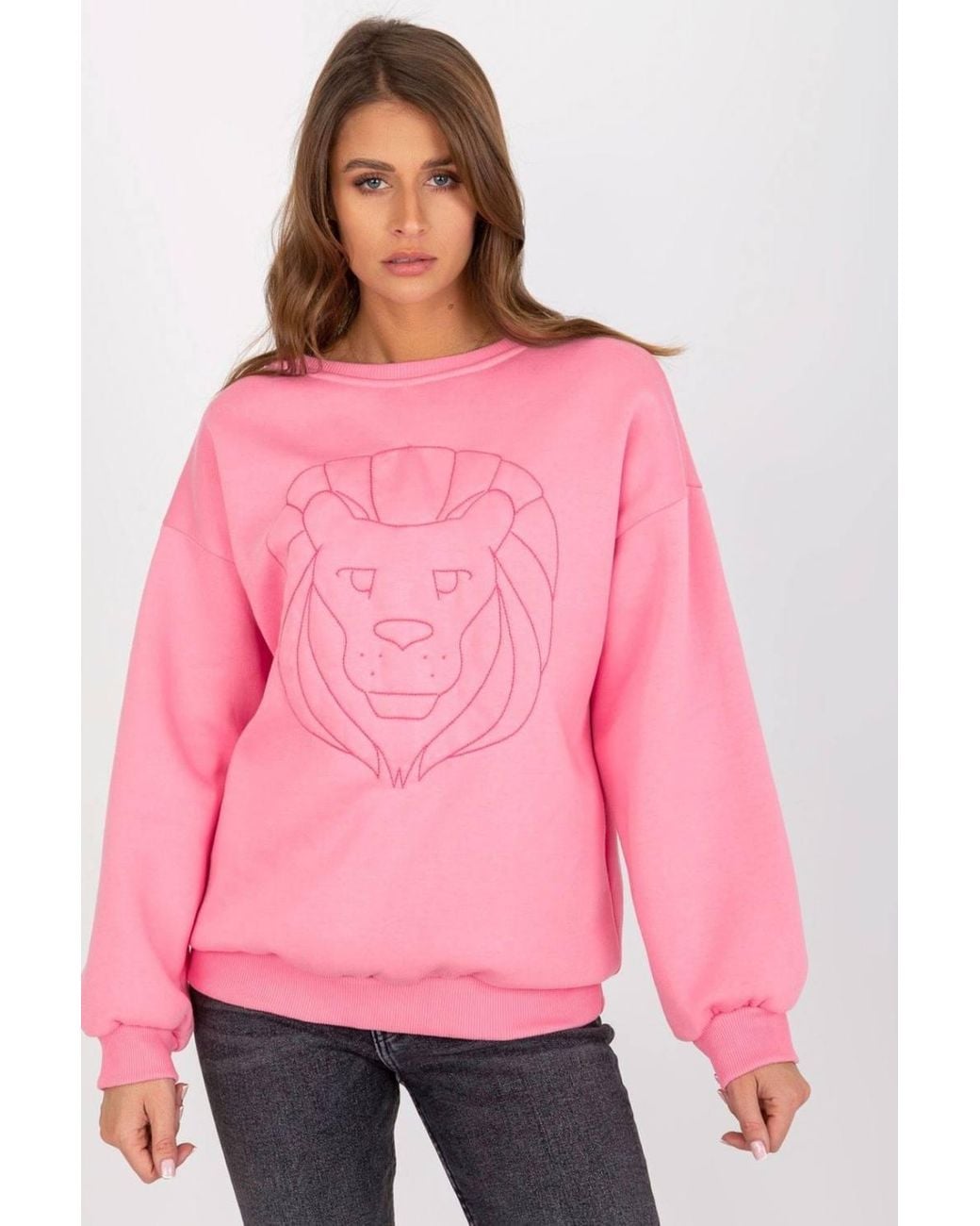 Love Lace Pink Long Sleeve Embroidered Crewneck Blouse