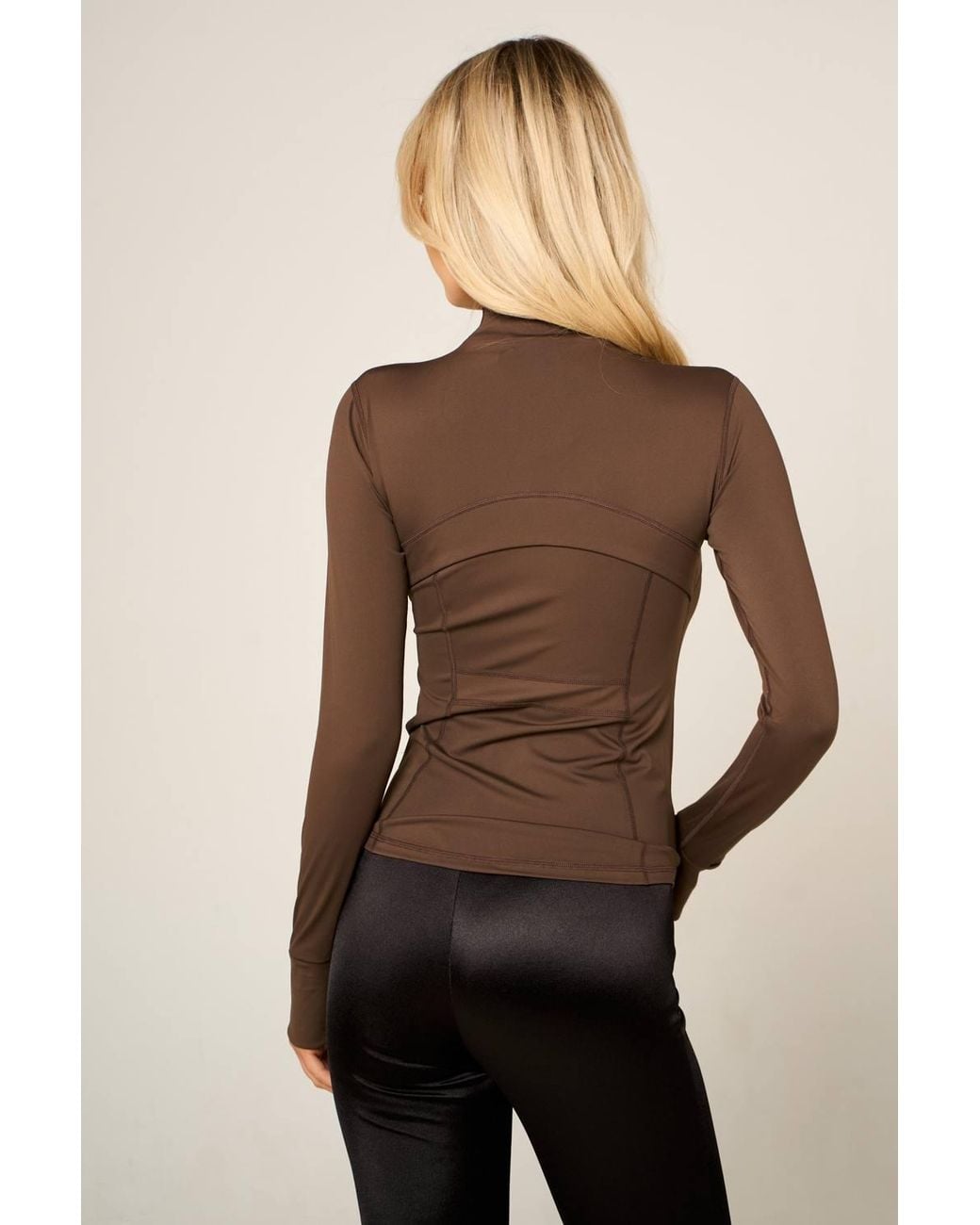 Femme Luxe Natural High Neck Fitted Zip Up Lightweight Jacket
