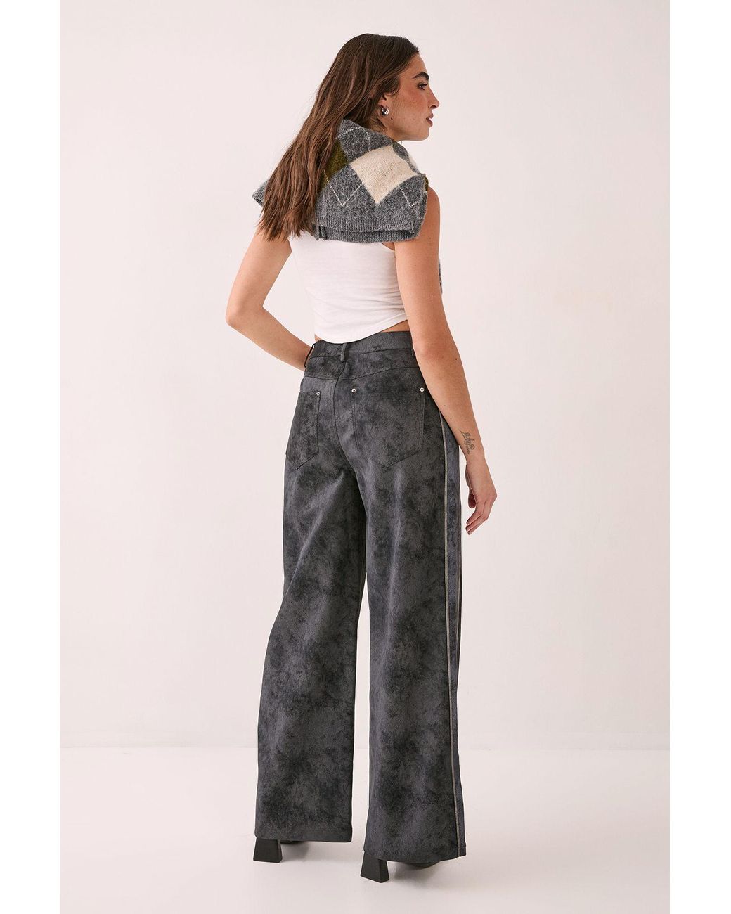 Nasty Gal Multicolor Distressed Faux Leather Panelled Trouser