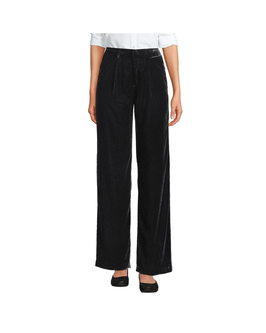 Lands' End Black Wide Leg Velvet Trousers