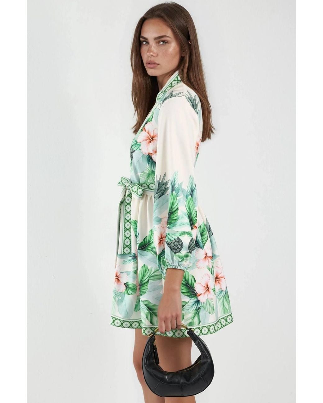 Msn-Collection Green Floral A-Line Mini Dress