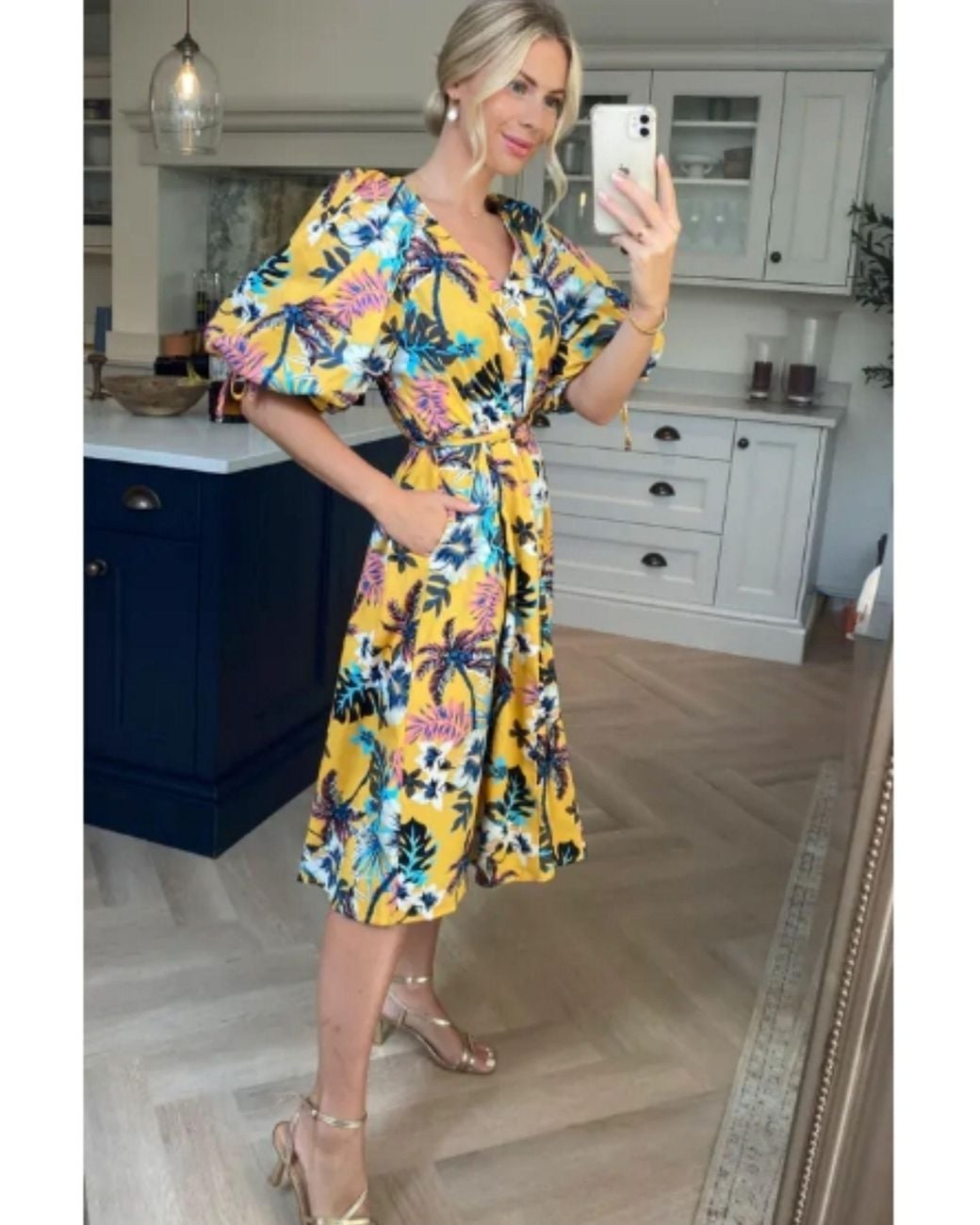 CY Gray Oversized Puff Sleeve Midi Dress