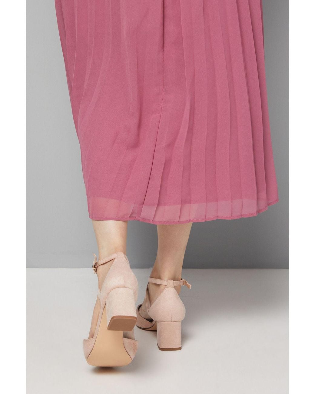 Good for the Sole Pink Wide Fit Millie Comfort Faux Suede Cross Strap Medium Heel Court Shoes