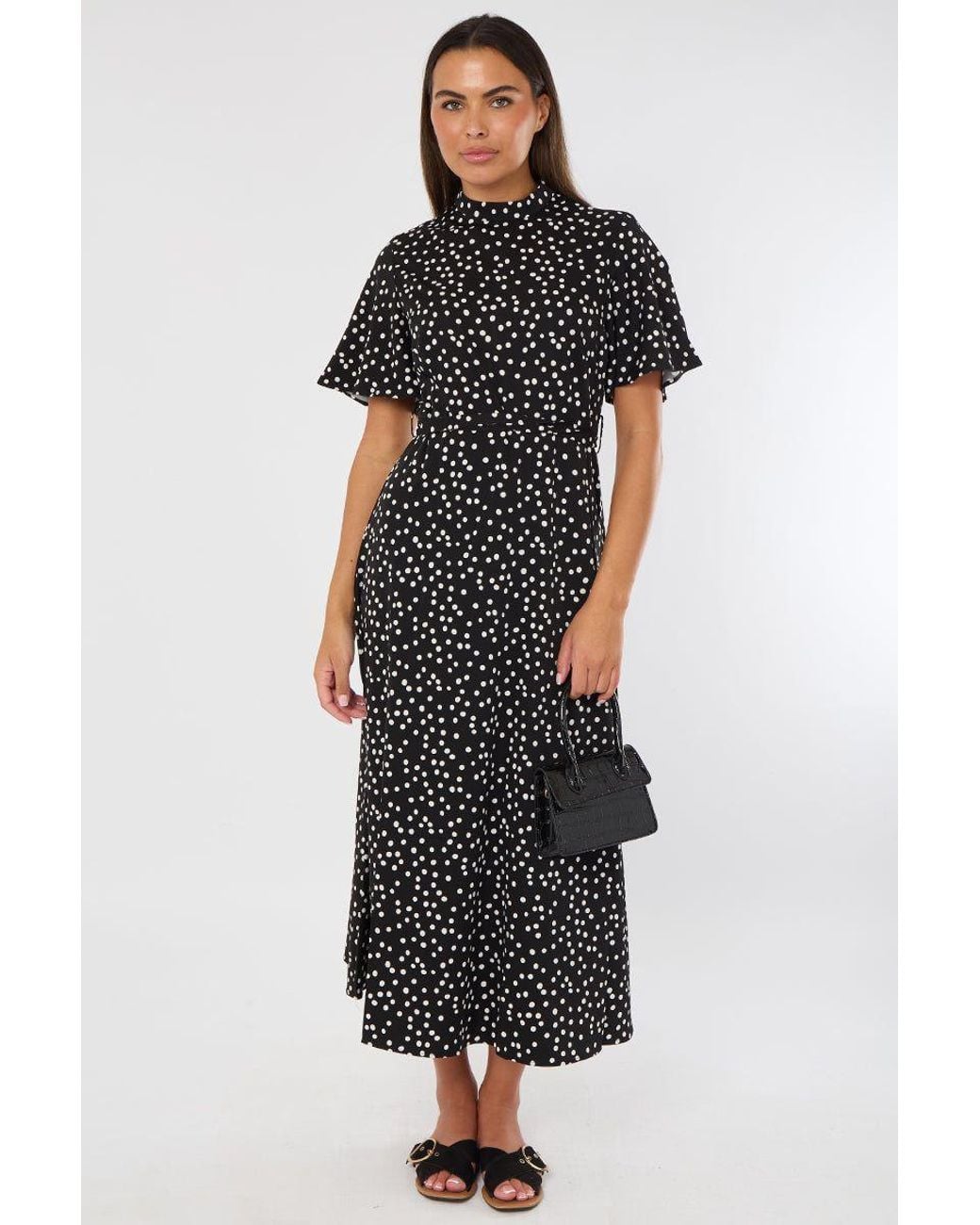 ELAINA FASHION Black Polka Dot Maxi Dress