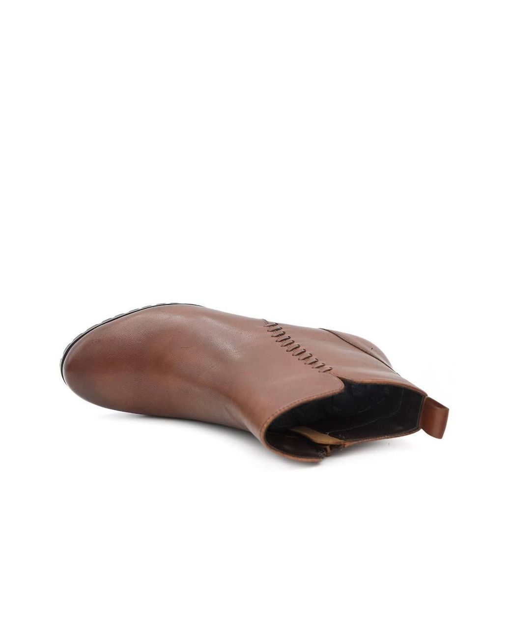 Pavers Brown Leather Stitch Pattern Ankle Boots