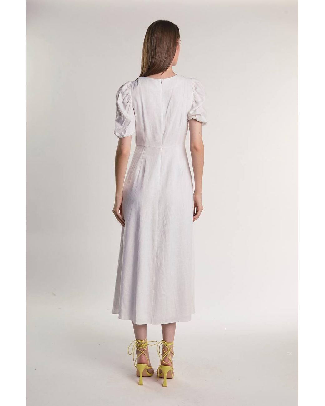 Shnoo Natural Off Button-Front-Twist Midi-Dress