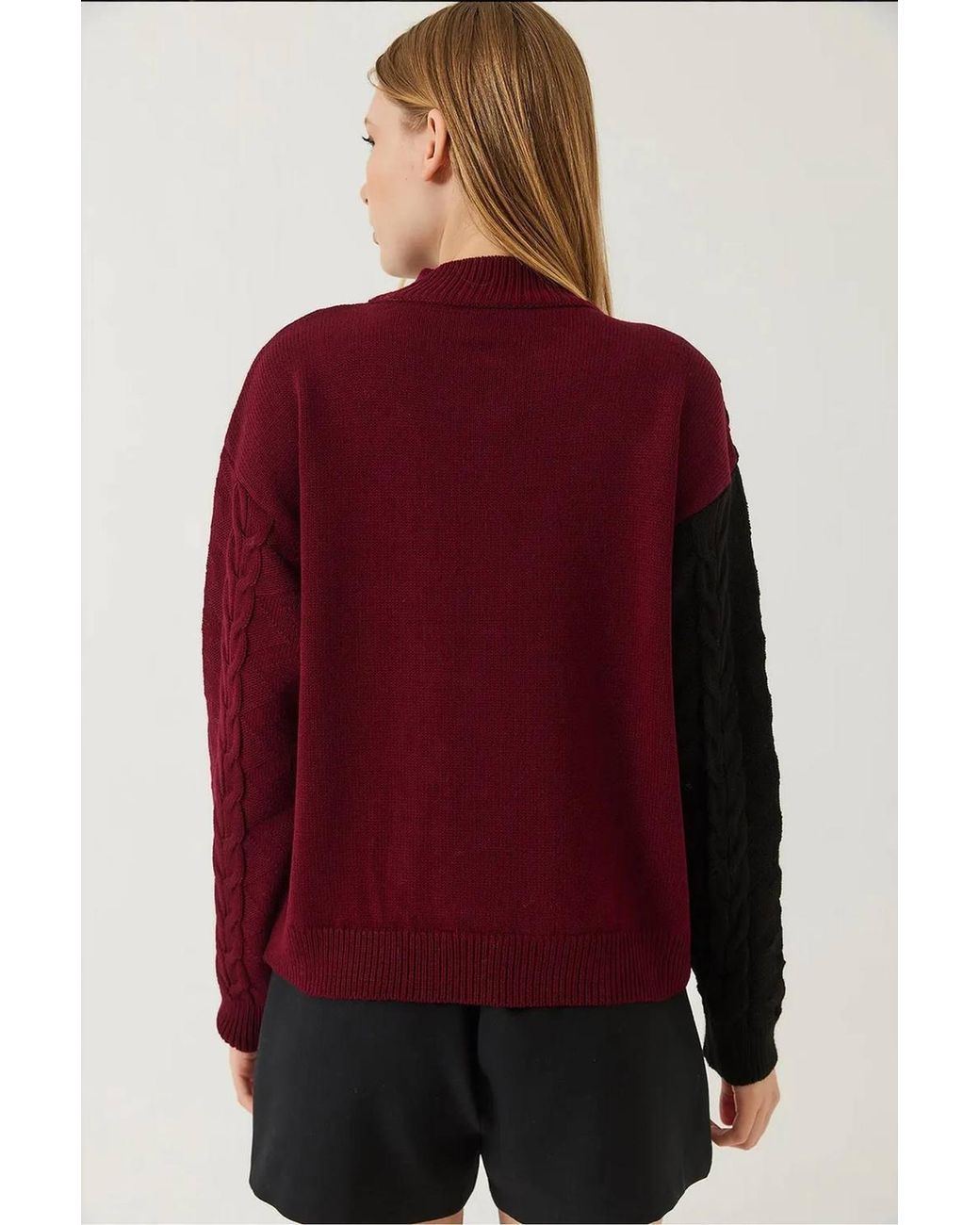 Bianco Lucci Blue Patterned Half Turtleneck Ribbed Sweater