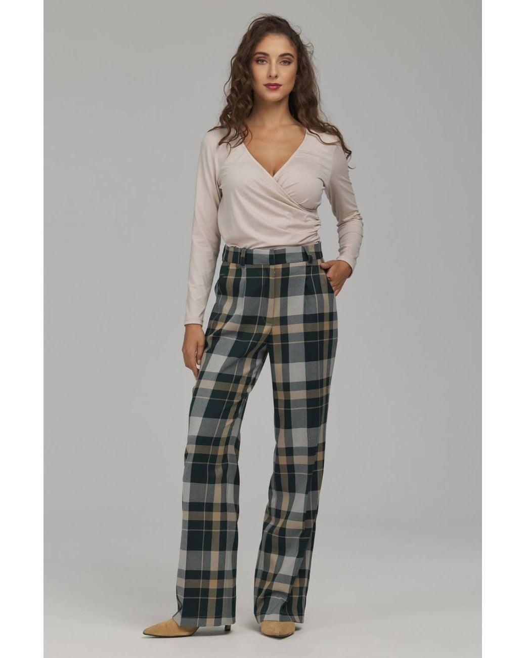 Love Lace Gray Viscose High Waisted Tailored Trousers With Buttons