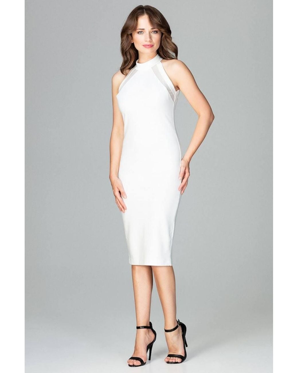 Love Lace Gray Viscose Collared Sleeveless Elegant Dress