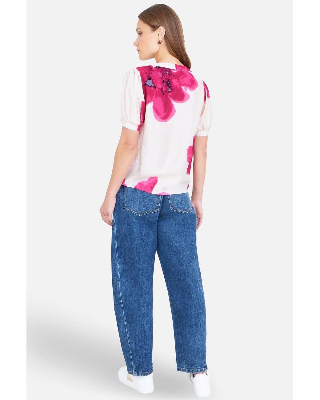 Yumi' Pink Watercolour Viscose Floral Top