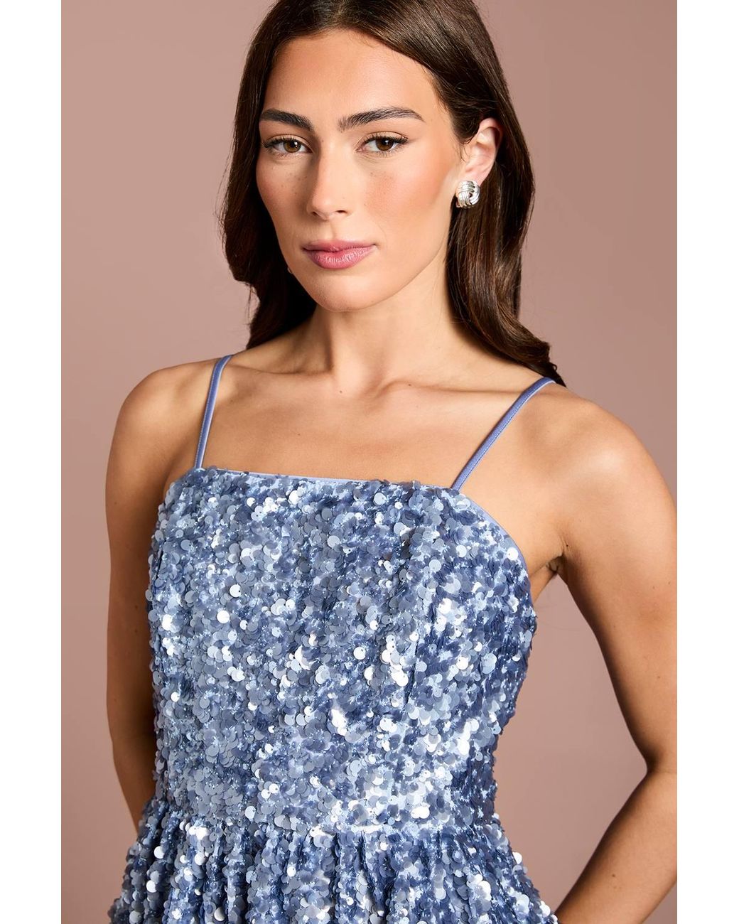 Coast Blue Muse Sequin Strappy Peplum Top Column Midi Dress