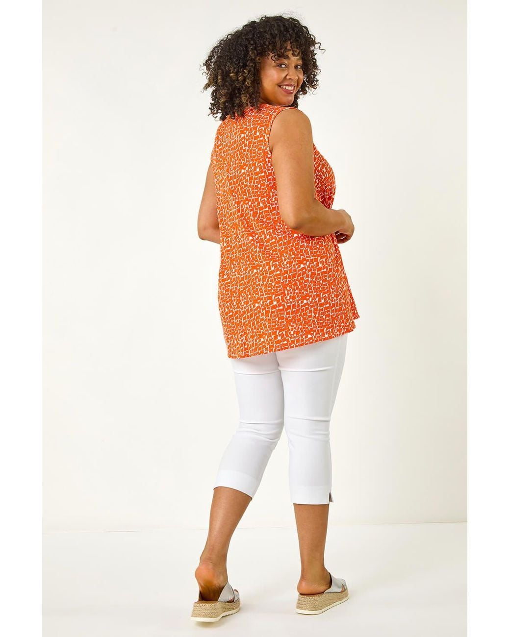Roman Orange Curve V-Neck Swing Vest Top