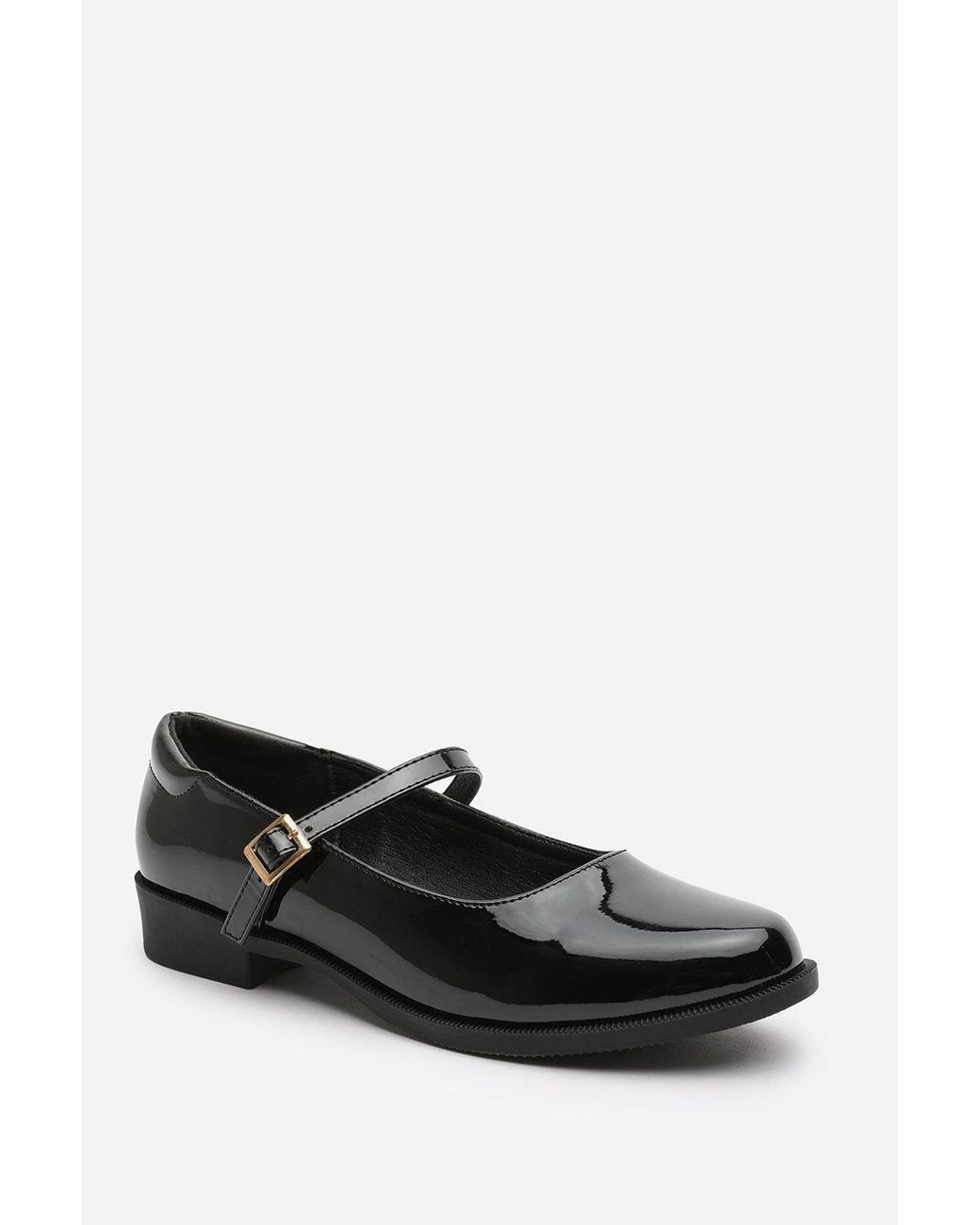 Where's That From Black Naomi' Extra Wide Fit Girl's School Shoe Mary Jane Front Strap Loafers