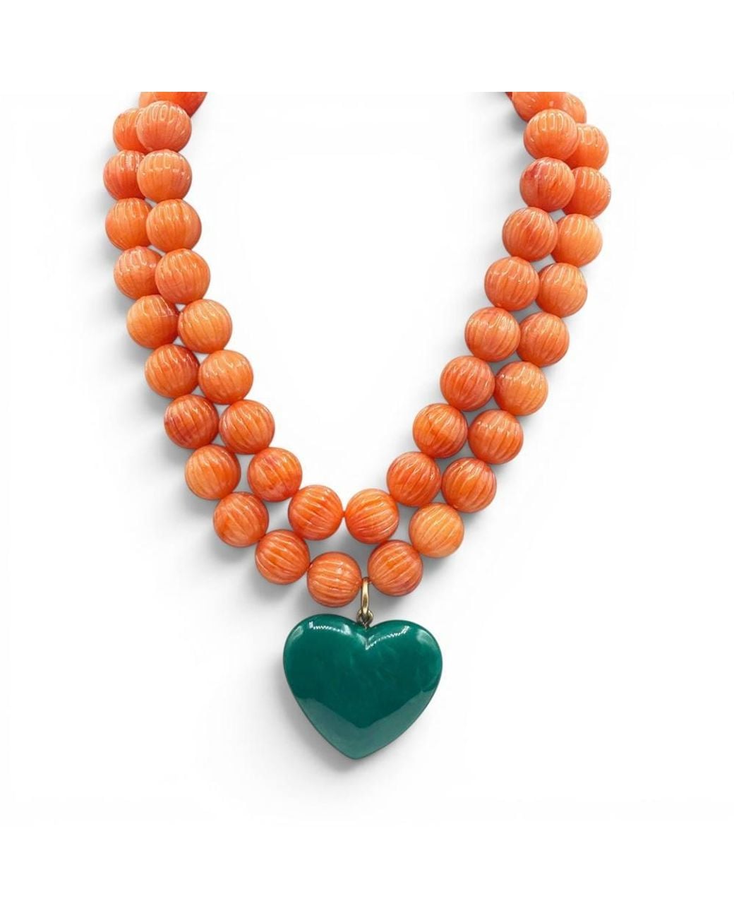 Michael Nash Jewelry Orange Amour Carved Coral Resin Bead With Jade Resin Heart Pendant
