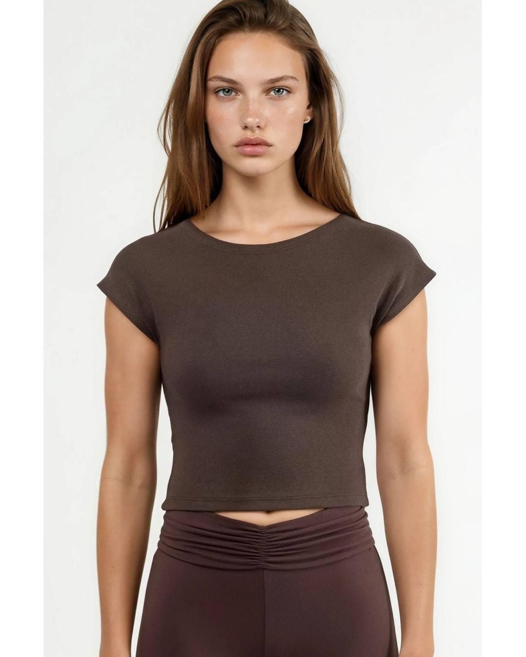 Busem Brown Cropped Modal Cotton Blend Sleeveless Top