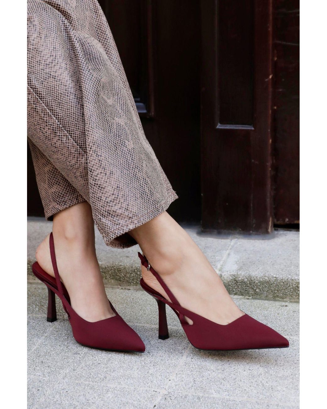 Linzi Red Rhea Scuba Sling Back Court Heels