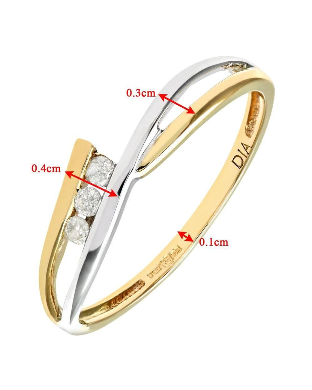 Jewelco London Metallic 9Ct & 6Pts Diamond Split Wavy Trilogy Ring 4Mm
