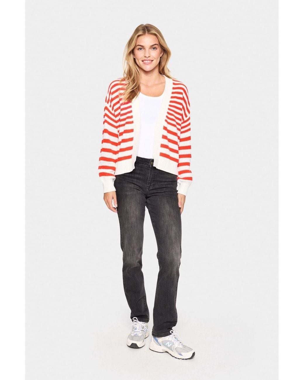 Saint Tropez Red Ibenmeisz Open Front Stripes Cardigan