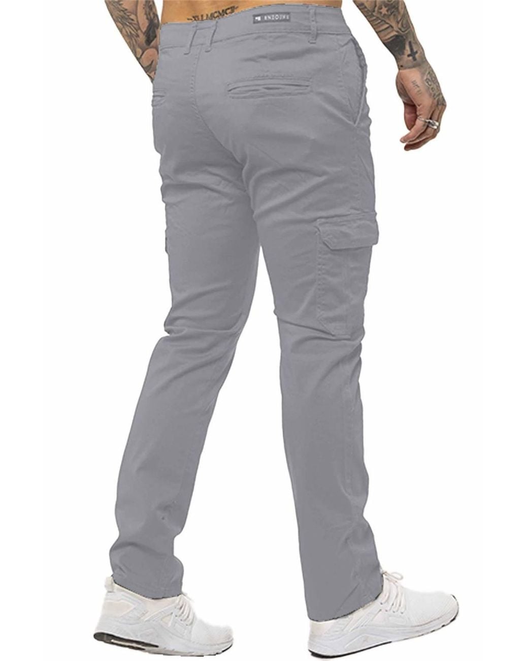 Enzo Gray Slim Fit Stretch Cargo Chinos for men