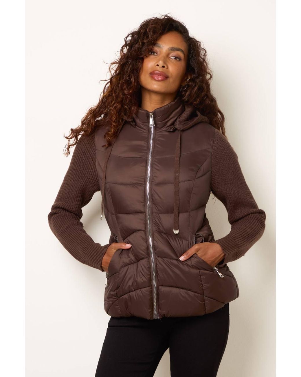 Blue Vanilla Brown Long Sleeve High Neck Jacket