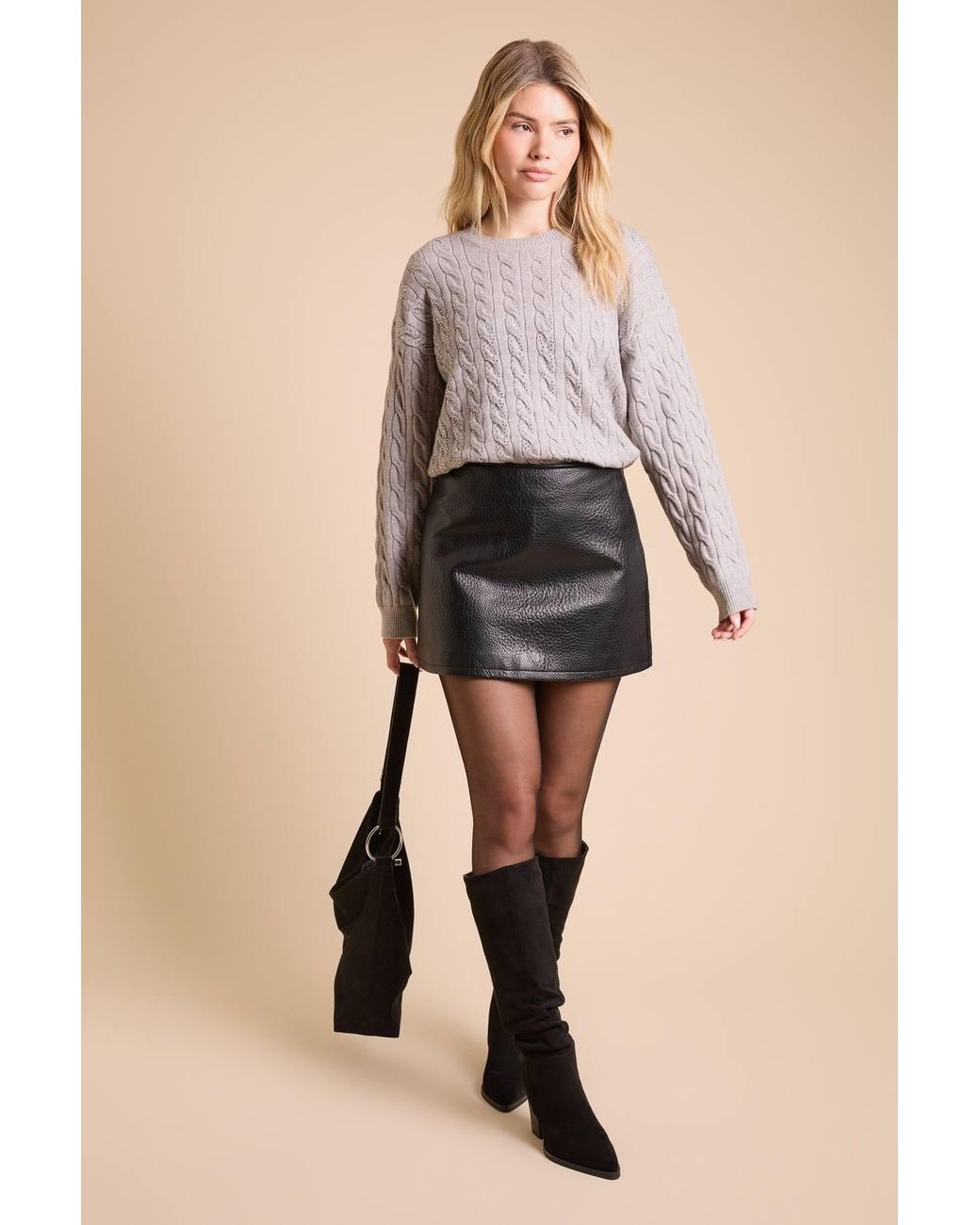 Dorothy Perkins Gray Embellished Cable Knit Jumper