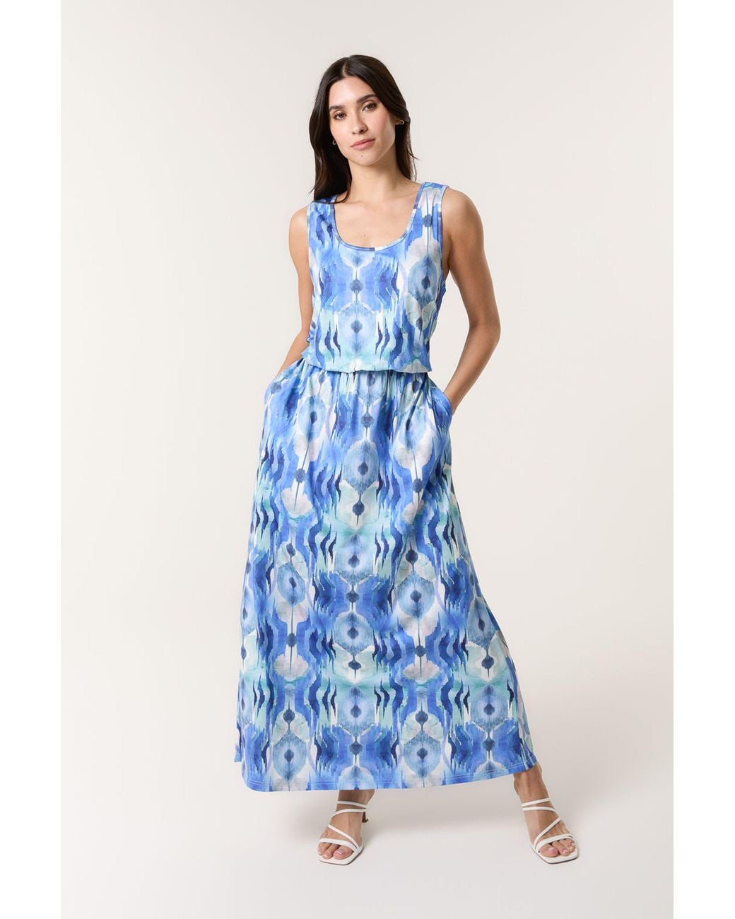 Blue Vanilla Blue Elasticated Waist Sleeveless Round Maxi Dress