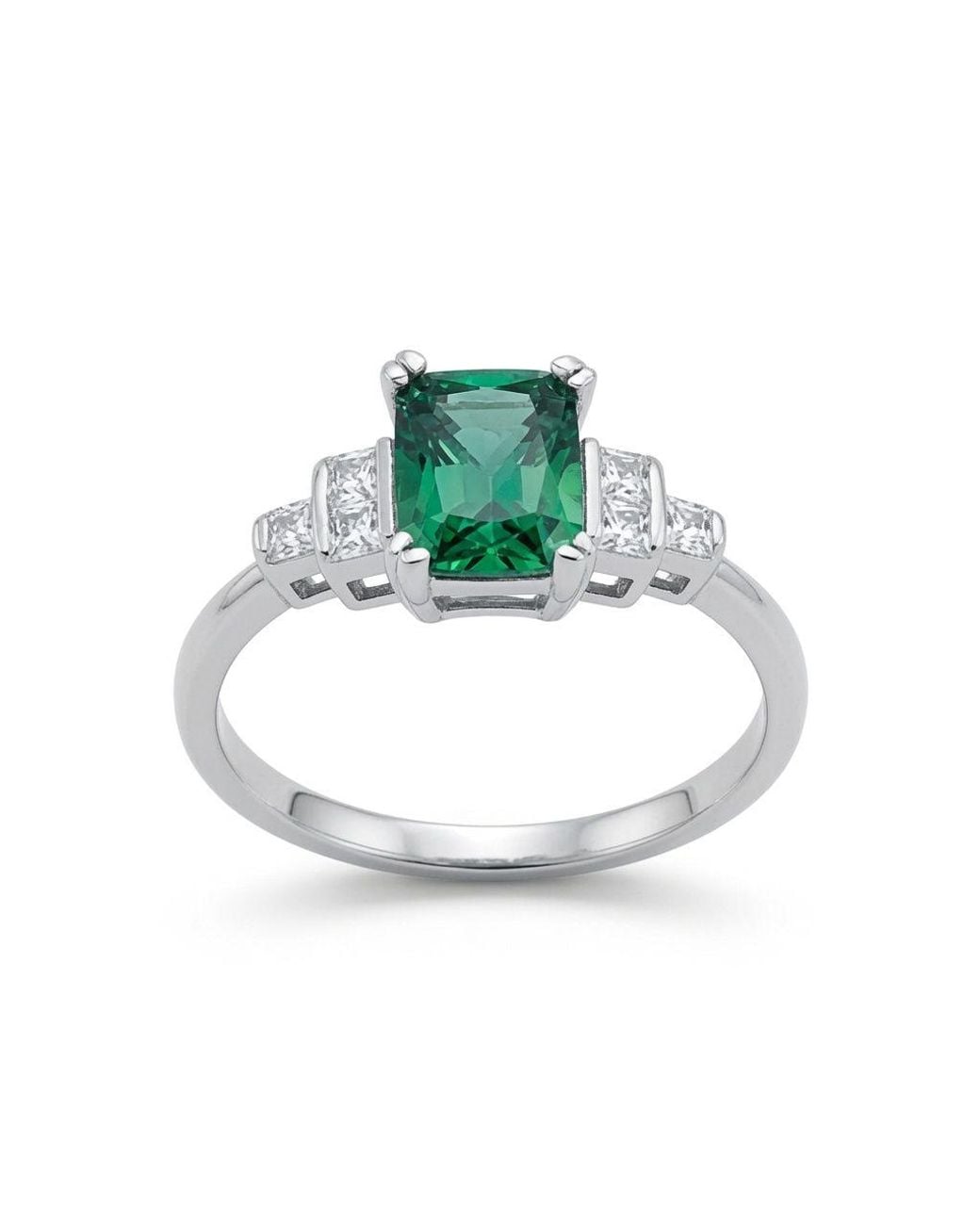 Jewelco London Green Emerald & Princess Cz Solitaire Engagement Ring
