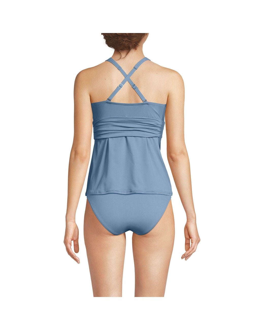 Lands' End Blue Plunge V-Neck Tankini Top, Dd Cup