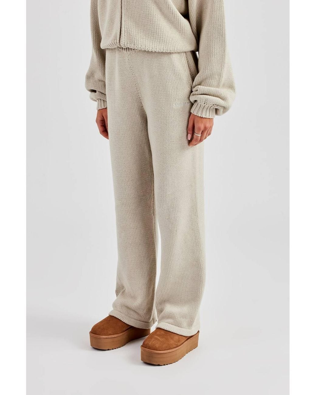 CERNUCCI Natural Knitted Embroidered Wide Leg Jogger