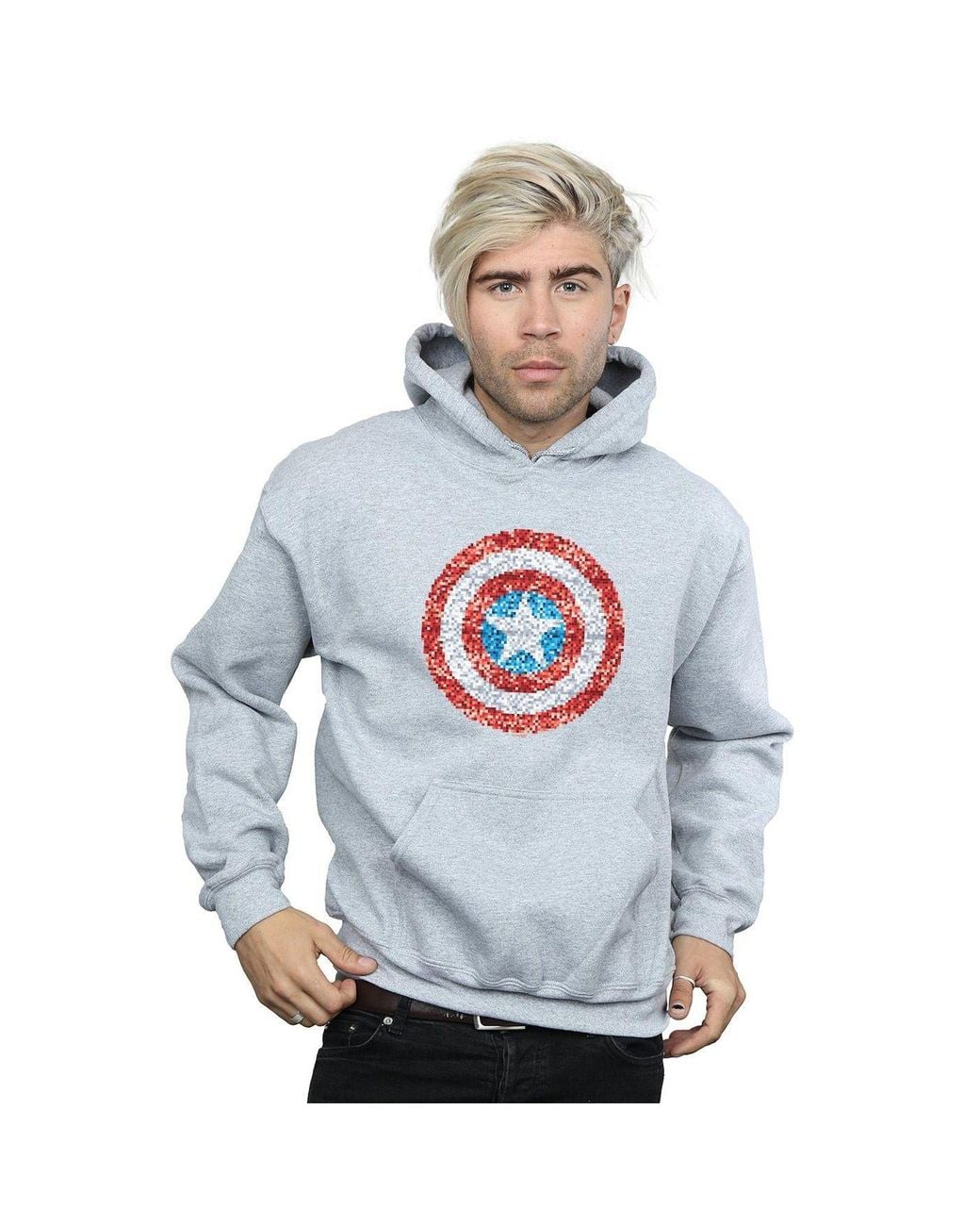 Marvel Gray Captain America Pixelated Shield Hoodie for men