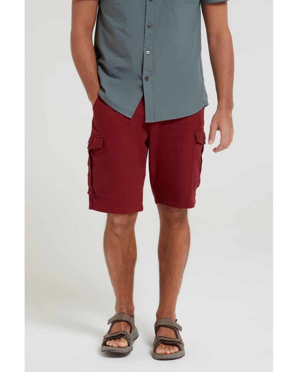 Mountain Warehouse Red 'Lakeside' Twill Cotton Cargo Shorts With Multiple Pockets for men
