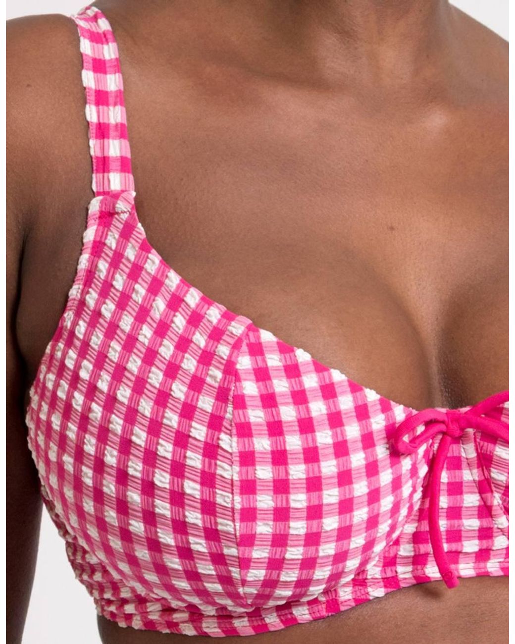 Curvy Kate Pink Holiday Check Scooped Balcony Bikini Top