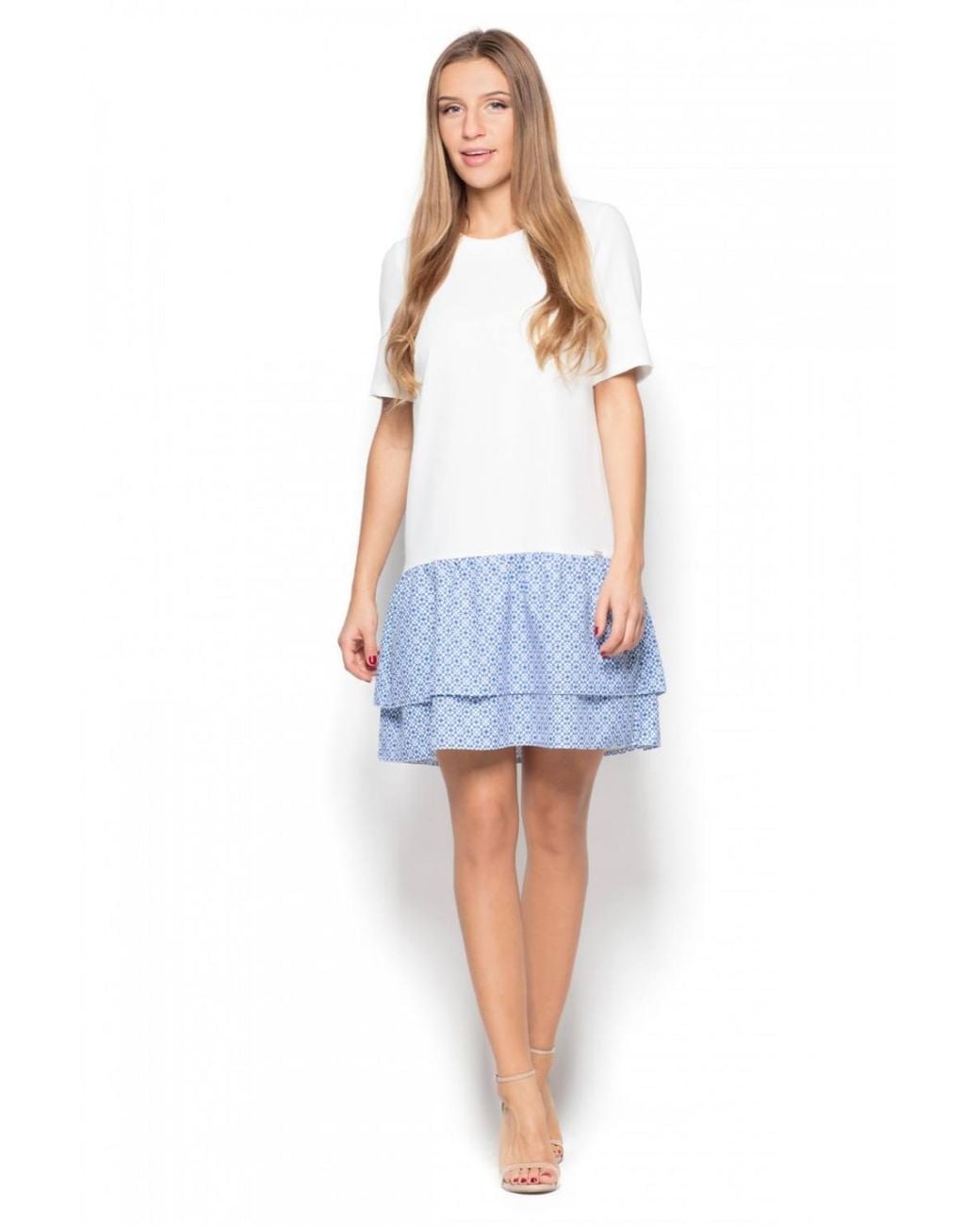 Love Lace Blue Charming Short Sleeve Dress With Double Frill