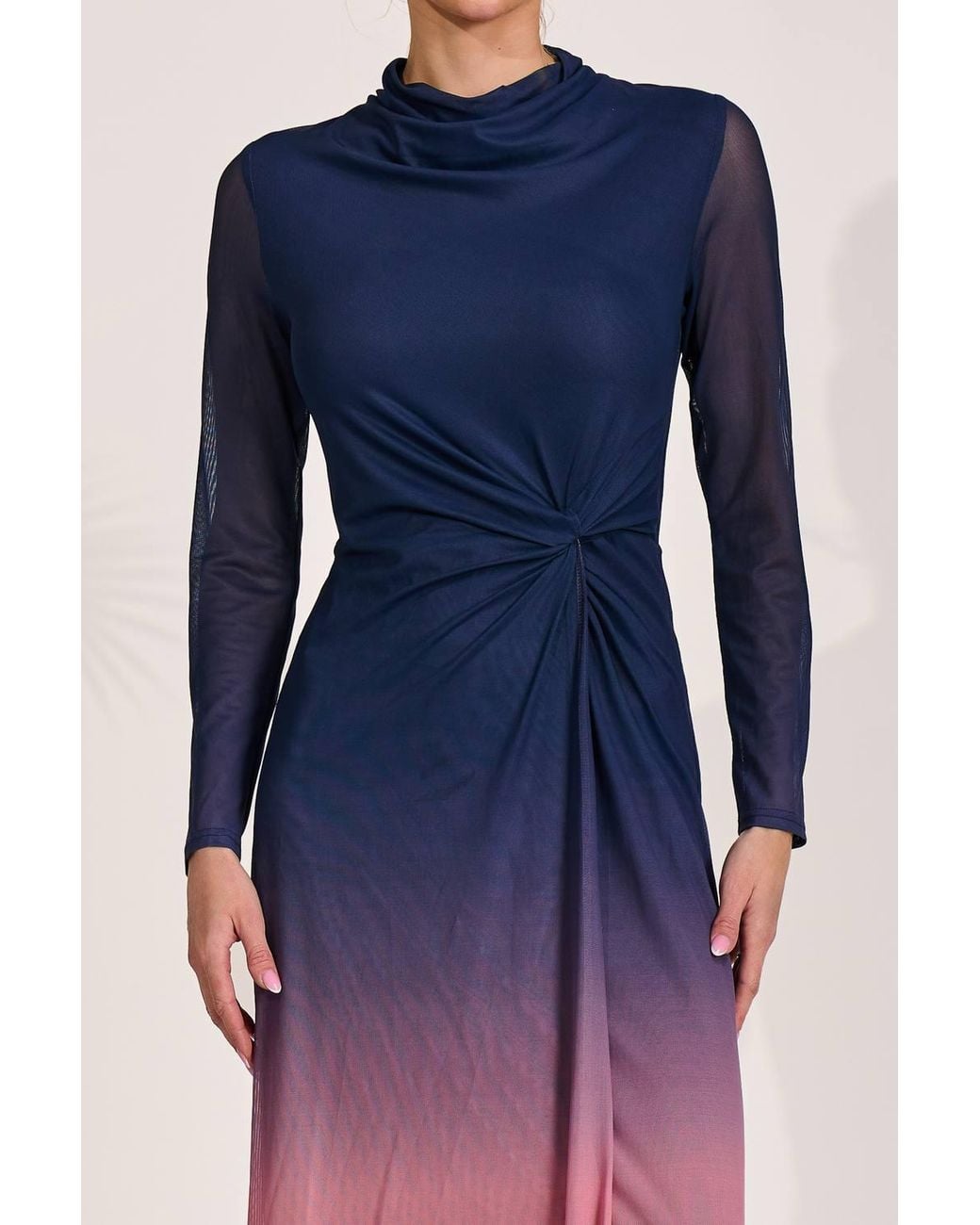 Jolie Moi Pink Petite Long Sleeve Mesh Maxi Dress