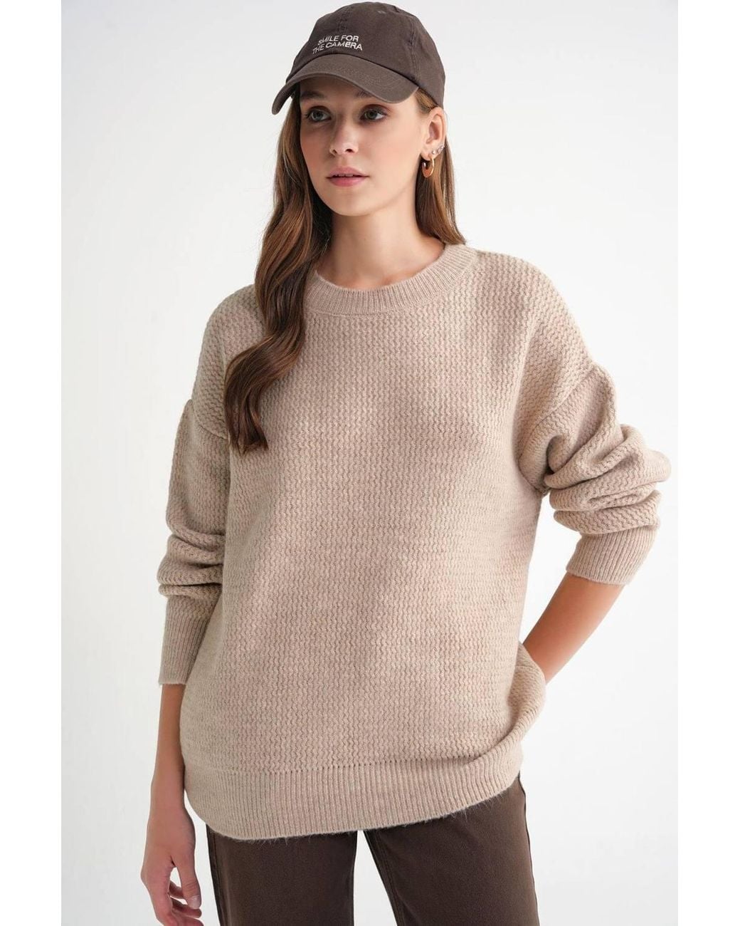 MixRay Natural Long Sleeve Ribbed Knit Sweater