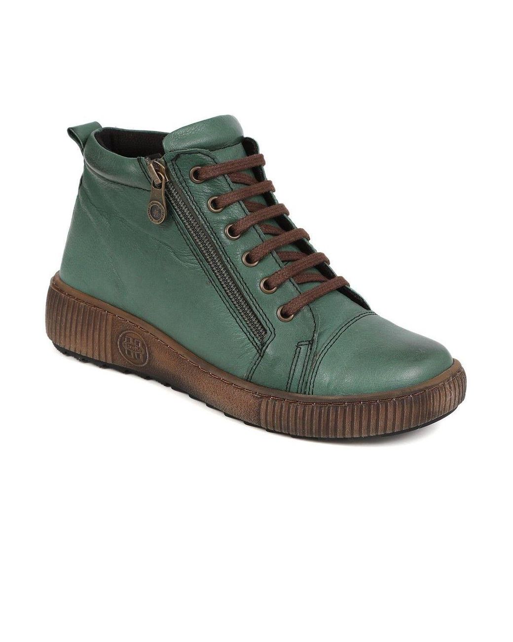 Pavers Green Leather Lace-Up Boots