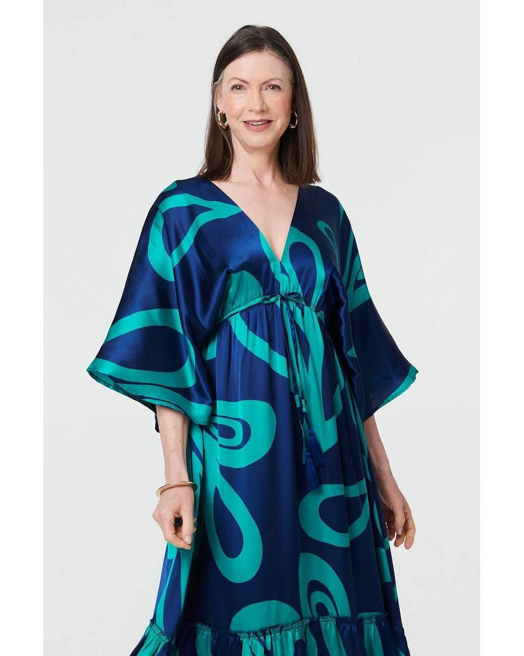 Izabel London Blue Abstract Relaxed 3/4 Sleeve Maxi Dress