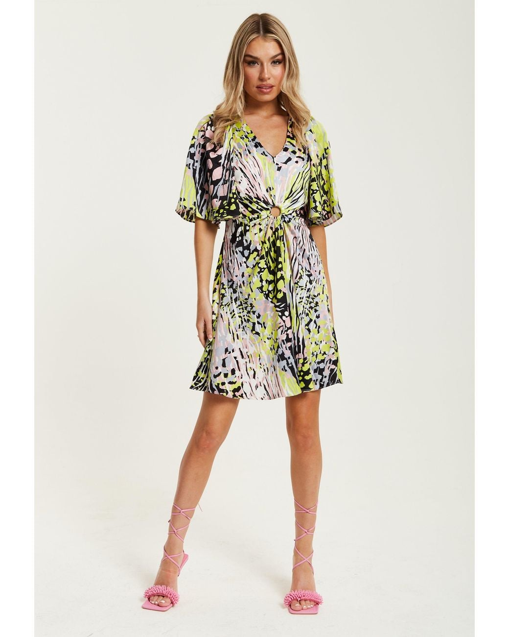 Liquorish White Multicolour Abstract Print Mini Dress With Cut Out Front