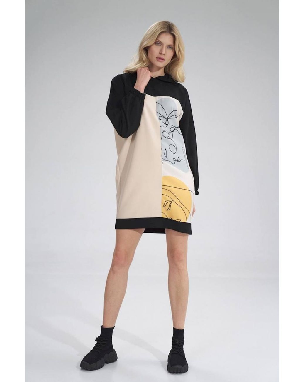 Love Lace Multicolor 3 Tone Hooded Midi Dress With Side Slits