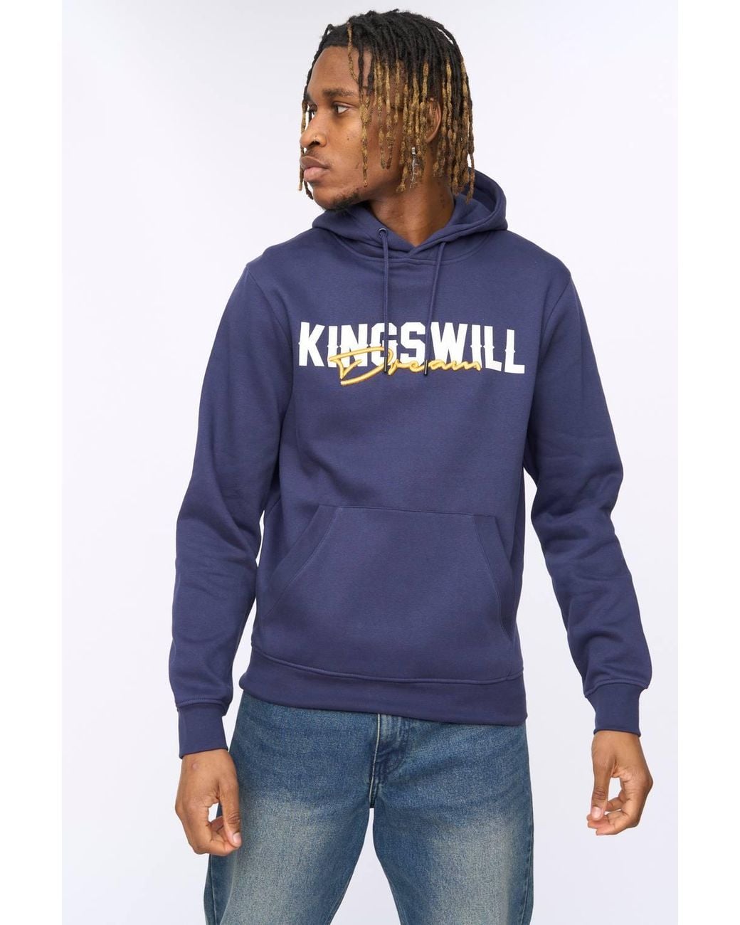 Kings Will Dream Blue Bilkie Cotton-Rich Regular Fit Overhead Hoodie for men