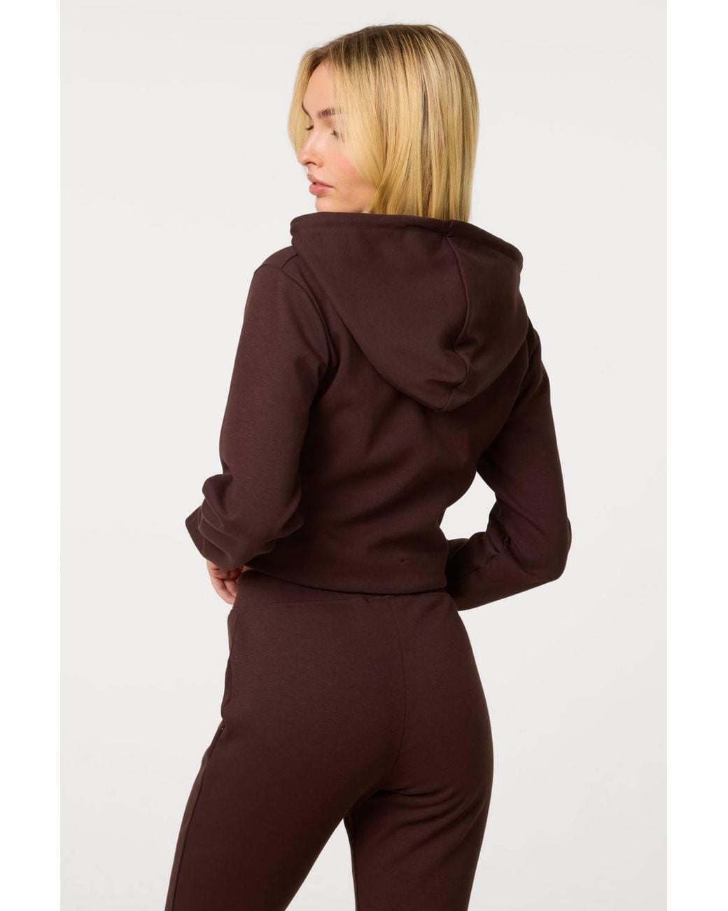Pink Vanilla Brown Zip Up Cropped Hoodie