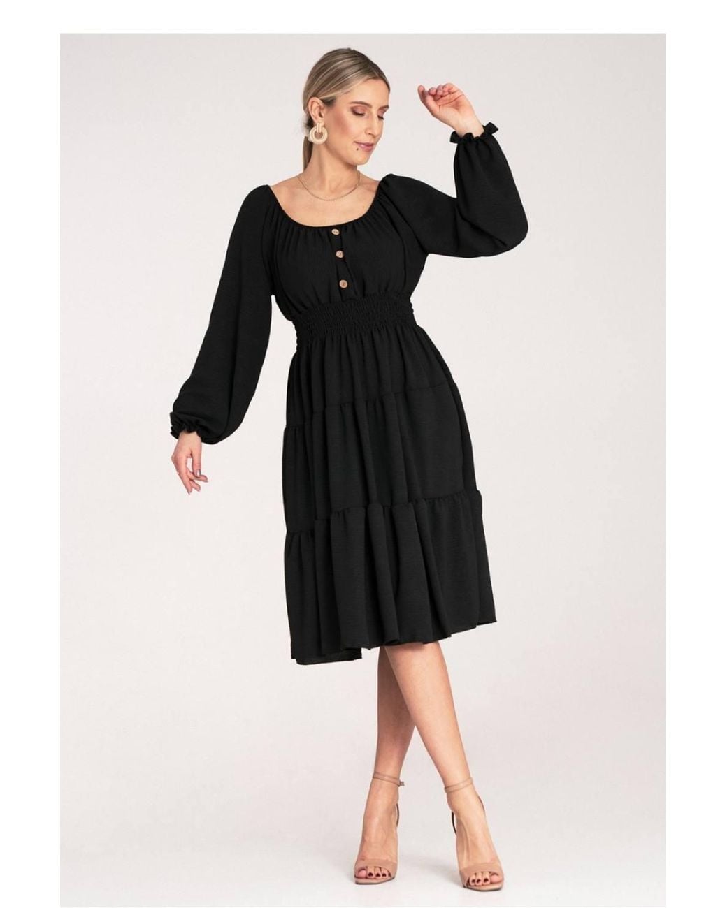 Love Lace Black Ruched Midi Dress With Spanish Neckline