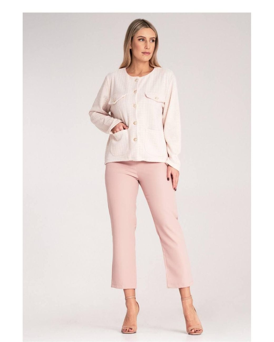 Love Lace Pink Classic Checked Tweed Blazer With Buttons